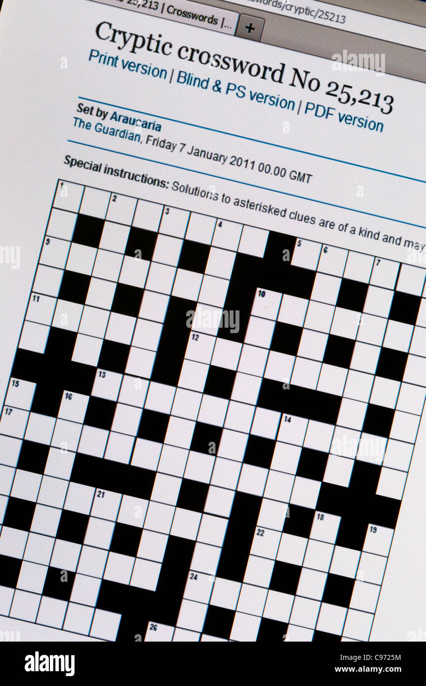 An on-line crossword puzzle with no clues completed. See C97294 for puzzle  with some answers filled in Stock Photo - Alamy