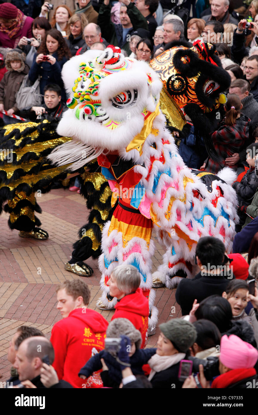 White Chinese dragon dancing at the New Year celebrations in Birmingham