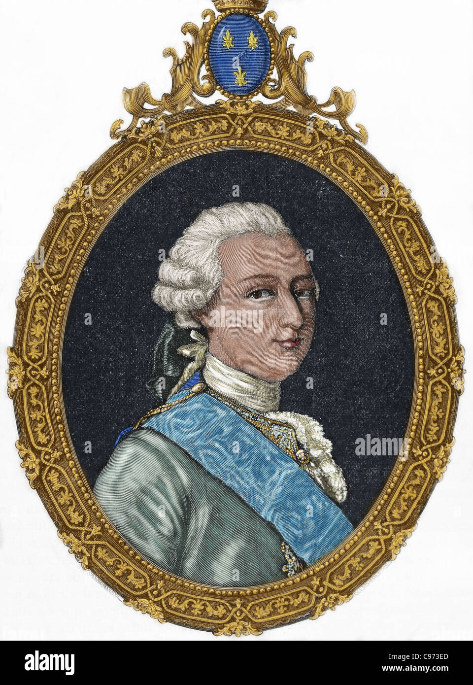 Louis Joseph de Bourbon (1736-1818), Prince of Conde from 1740 to his death. Colored engraving. Stock Photo