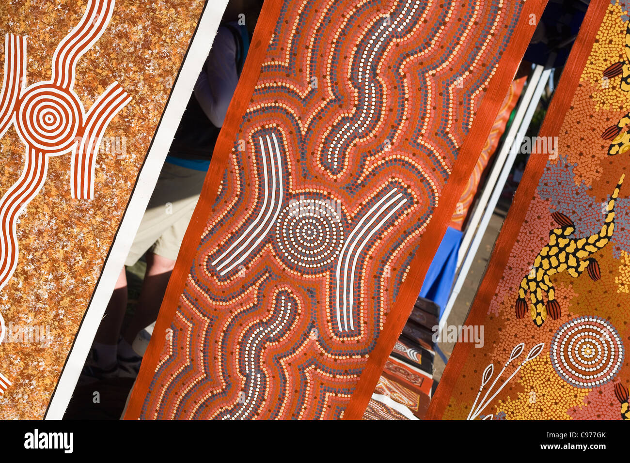 Indigenous art for sale at Mindil Beach Sunset Markets. Darwin, Northern Territory, Australia Stock Photo