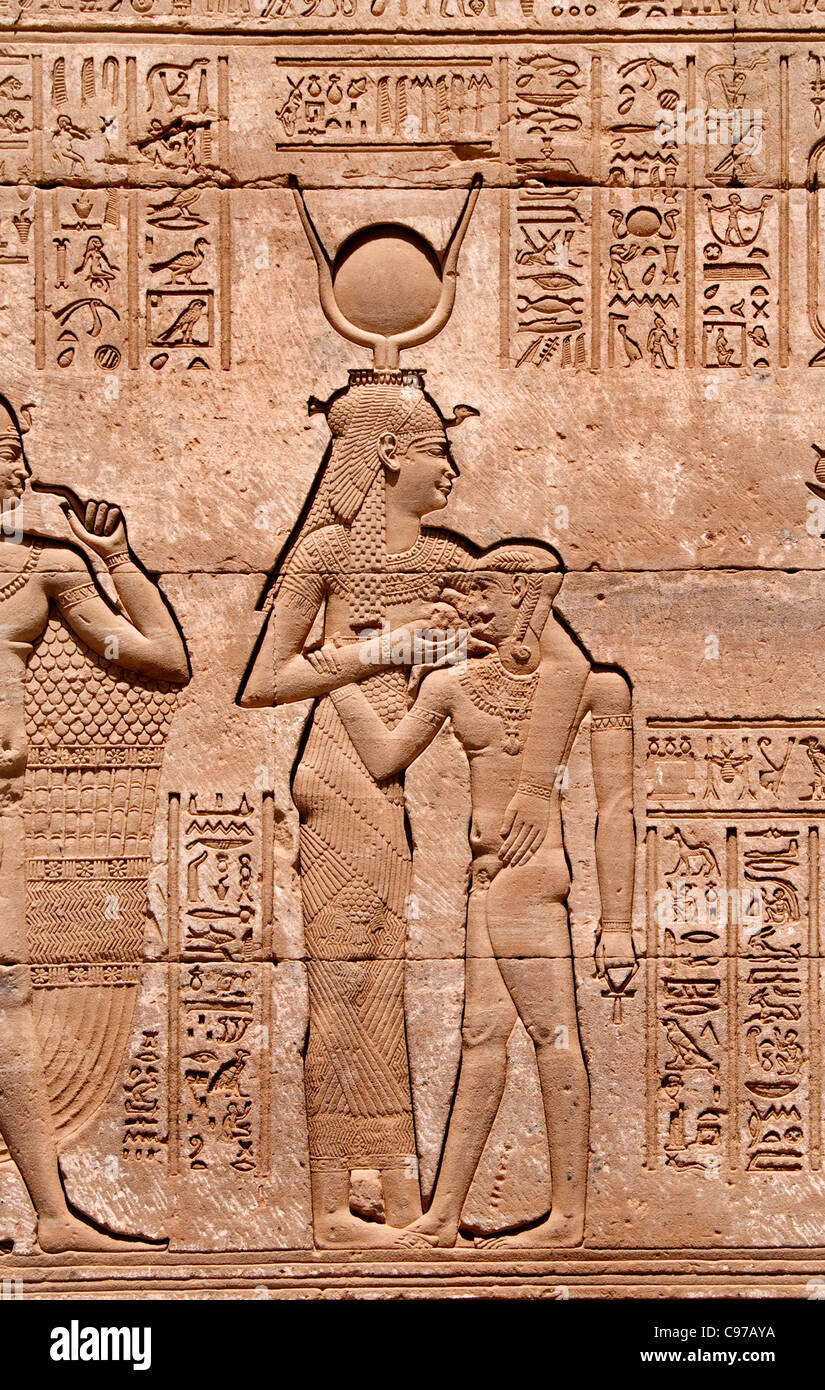 Dendera Cleopatra her son Caesarion son of Julius Caesar  Roman Temple Egypt Egyptian Stock Photo