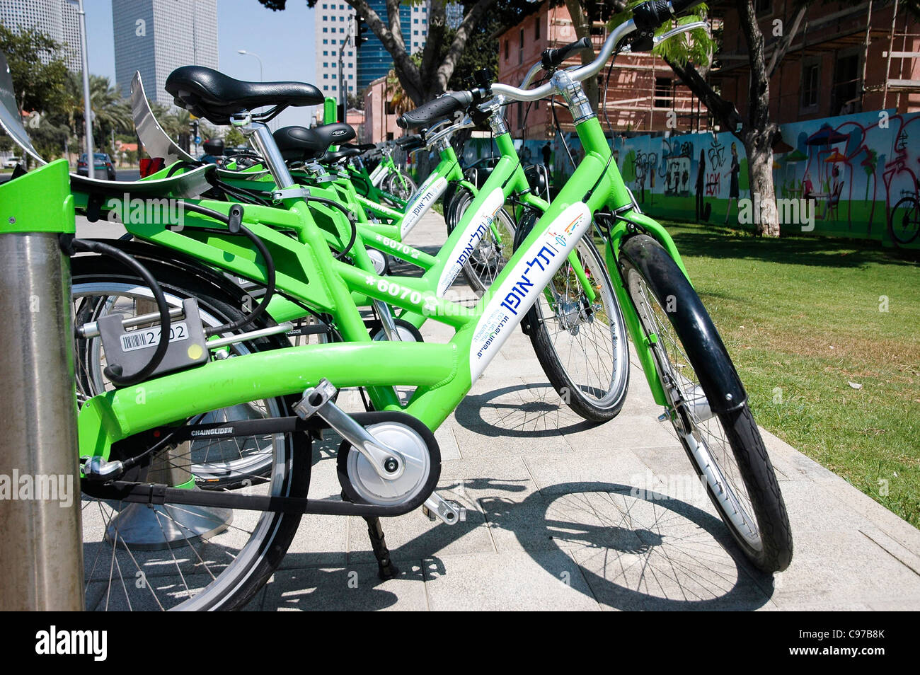 Israel, Tel Aviv, Municipal bicycle rental service now available to all residents and visitors Stock Photo
