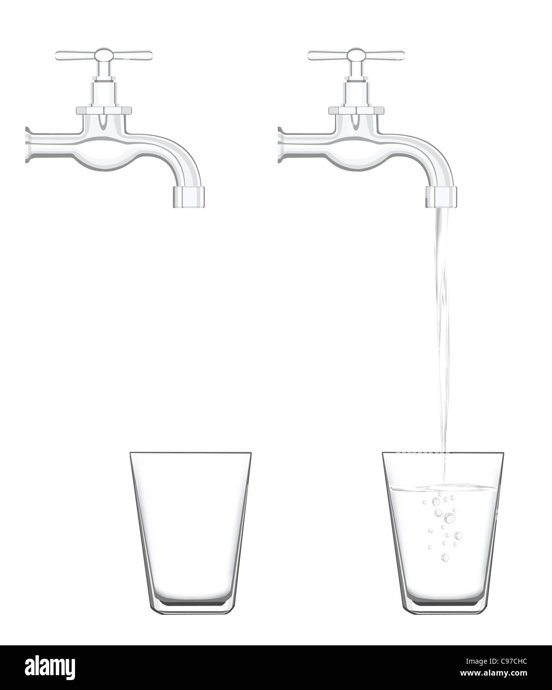 to illustrate water tap with no water and realistic flowing water Stock ...