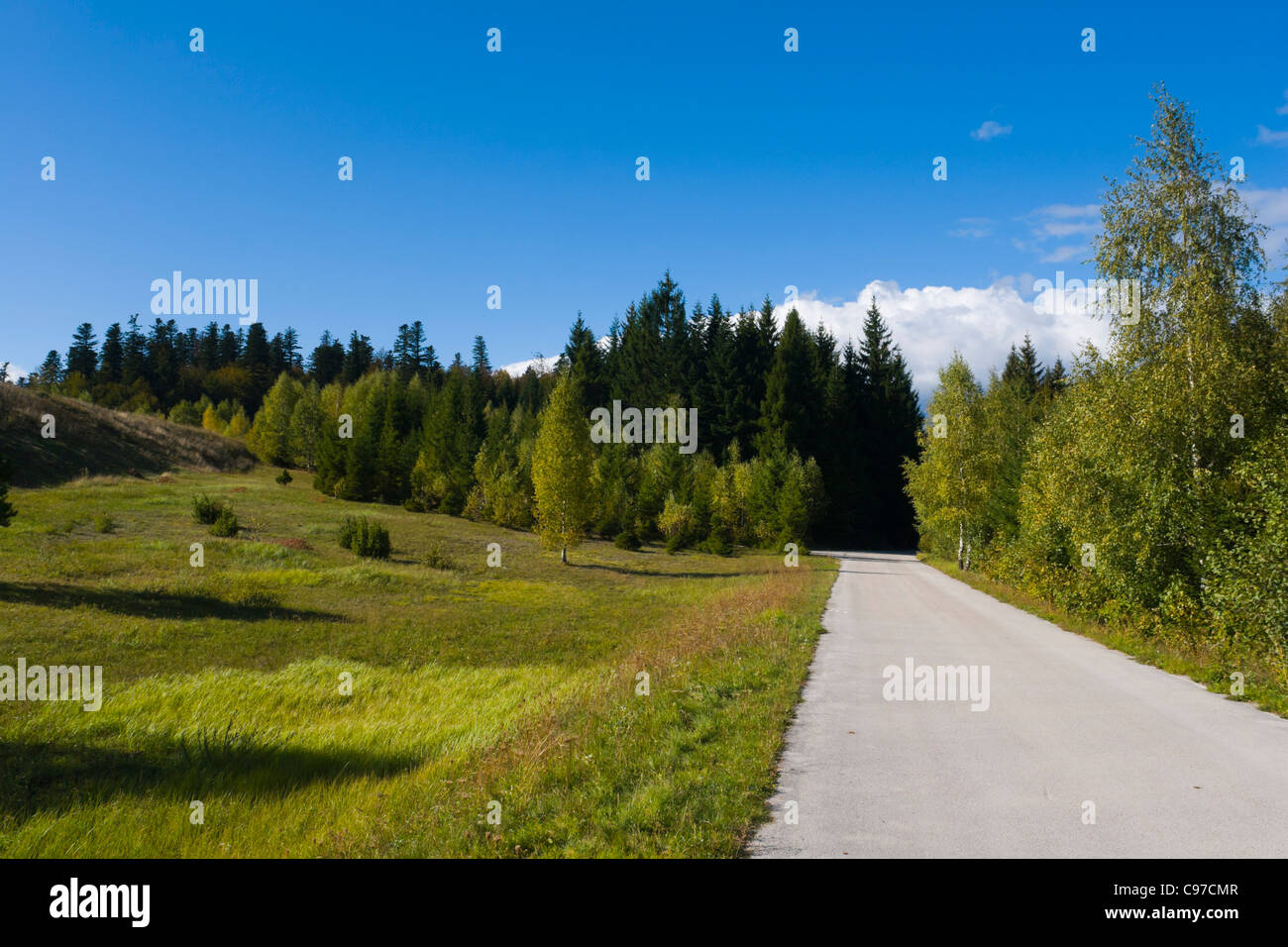 Country-road next to Lepenica lake, Fuzine, Croatia Stock Photo
