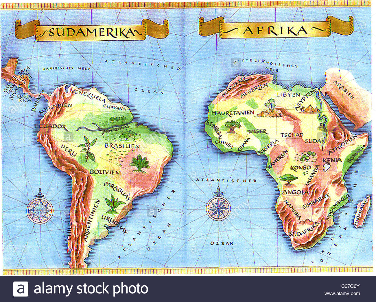 sdamerika africa nostalgic map