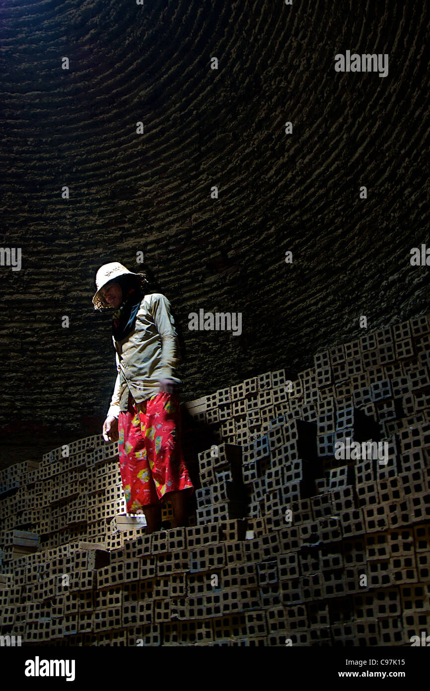 Khmer Worker from Brick Kiln Stock Photo