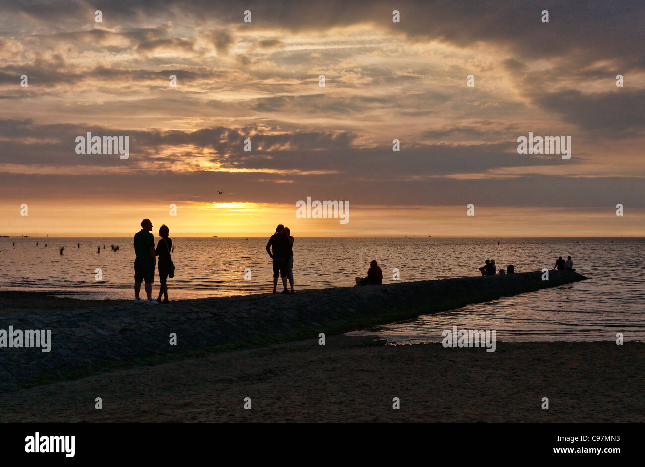 Sunset at the North Sea in Duhnen, Cuxhaven, Lower Saxony, Germany Stock Photo