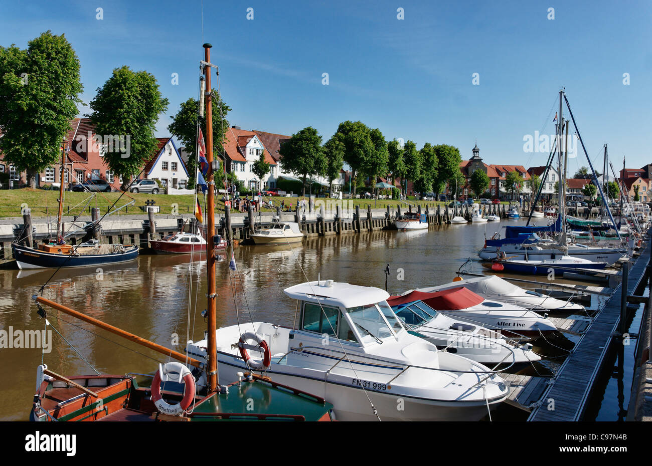 Boats in the harbour, Toenning, Schleswig-Holstein, Germany Stock Photo