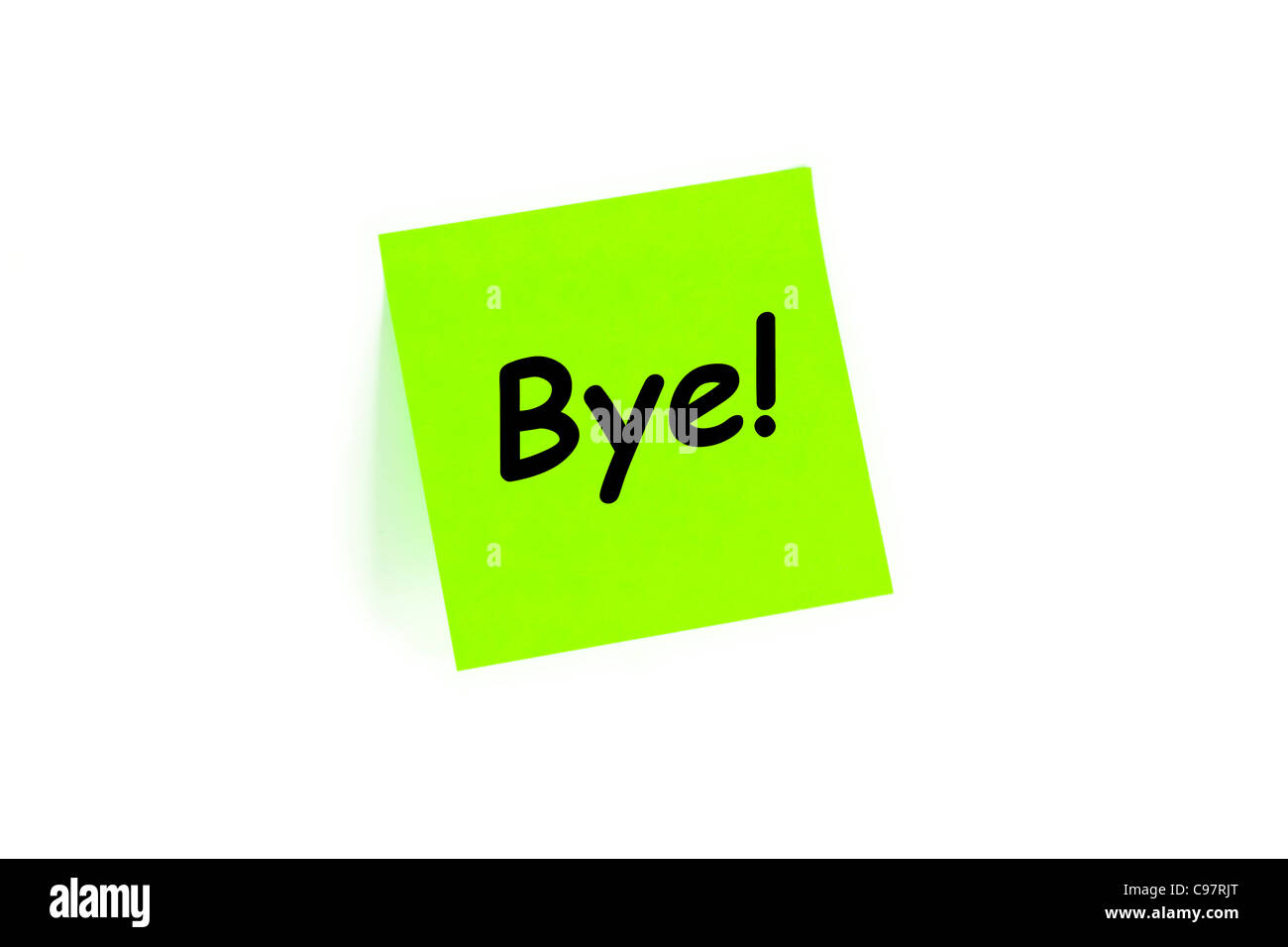 Bye Greeting Concept On A Note Isolated On White Stock Photo