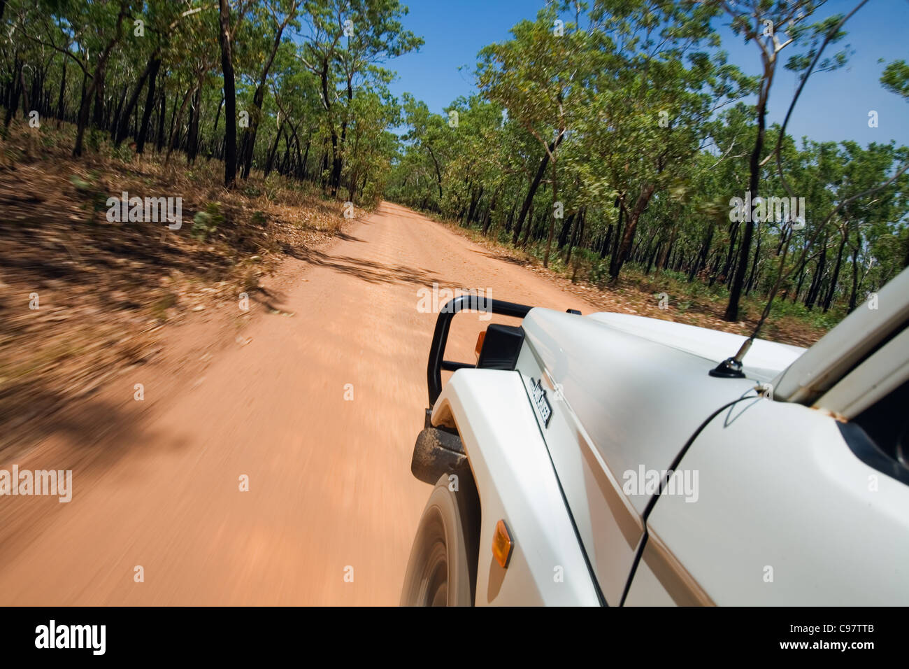 Four wheel driving through savanna woodland in Kakadu National Park, Northern Territory, Australia Stock Photo