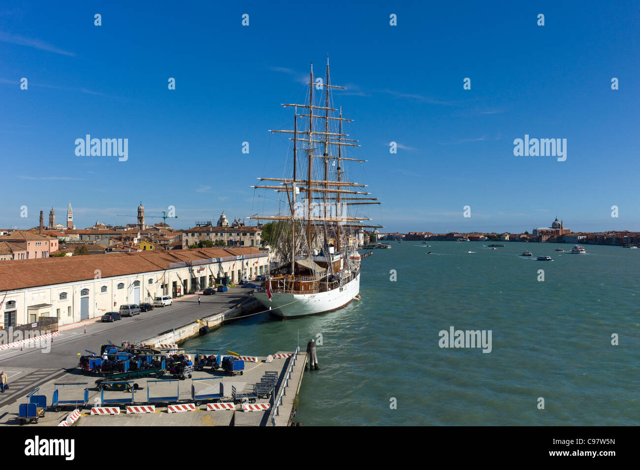 Sailing cruiseship Sea Cloud, Sea Cloud Cruises, on the Canale della Giudecca, Venice, Veneto, Italy, Europe Stock Photo