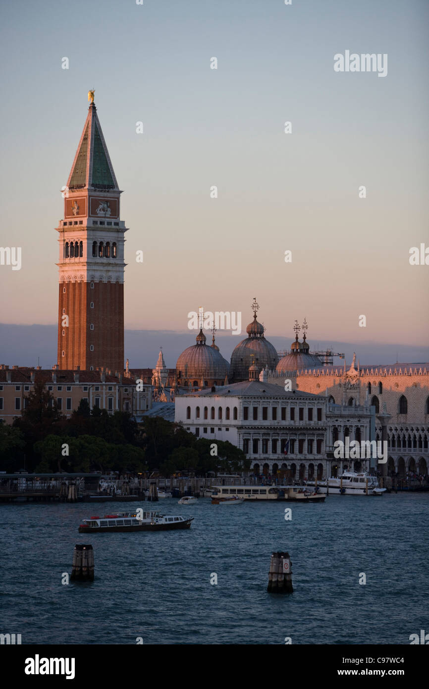 Campanile tower Campanile di San Marco and Basilica di San Marco seen from cruise ship MS Delphin Venice Veneto Italy Europe Stock Photo