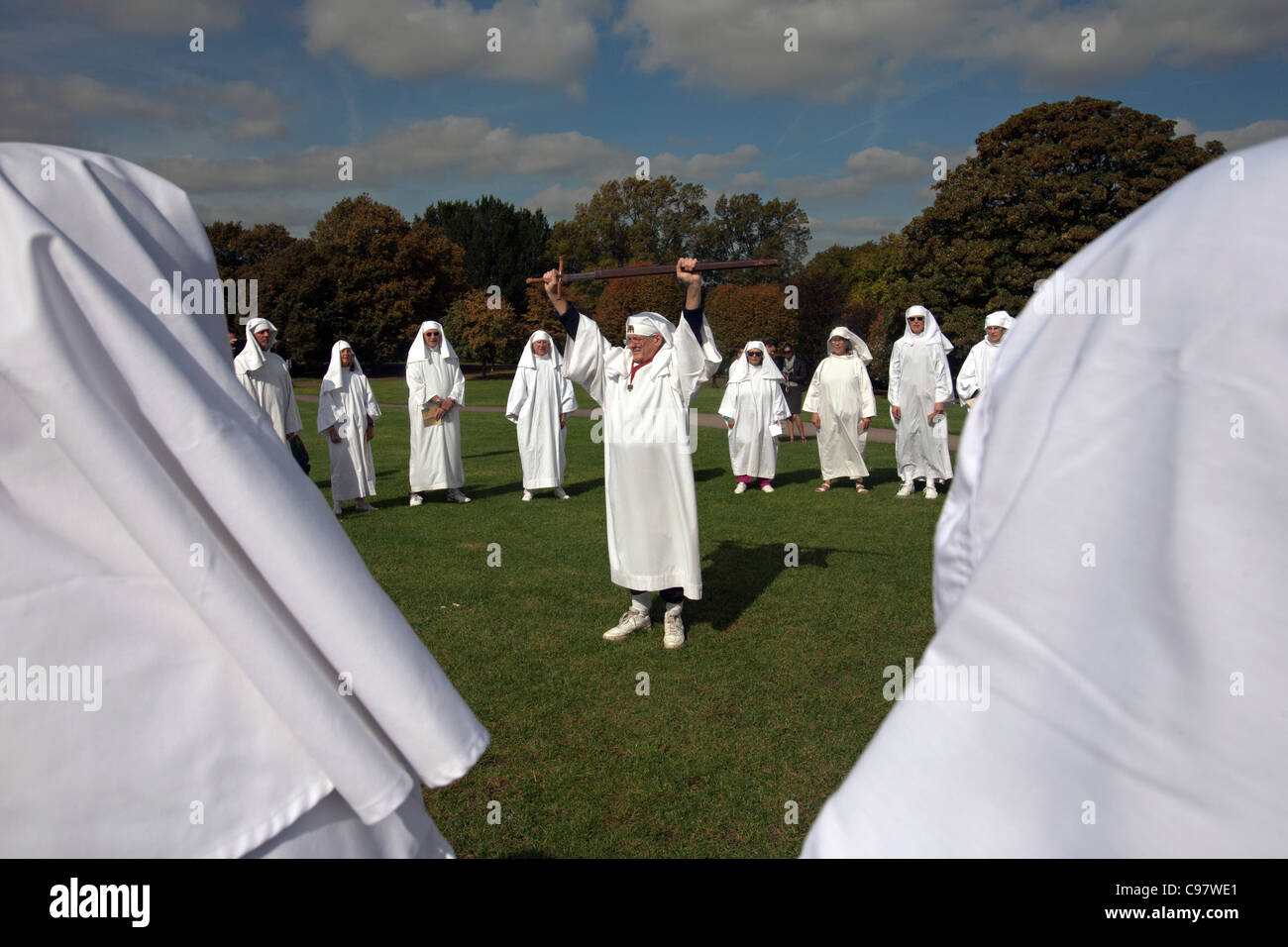 london druids at autumn solstice Stock Photo