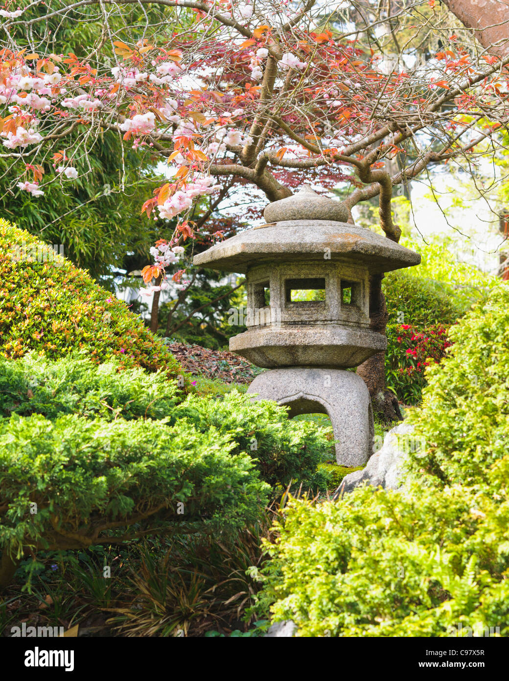 Stone Lantern, Japanese Tea Garden, San Francisco Stock Photo