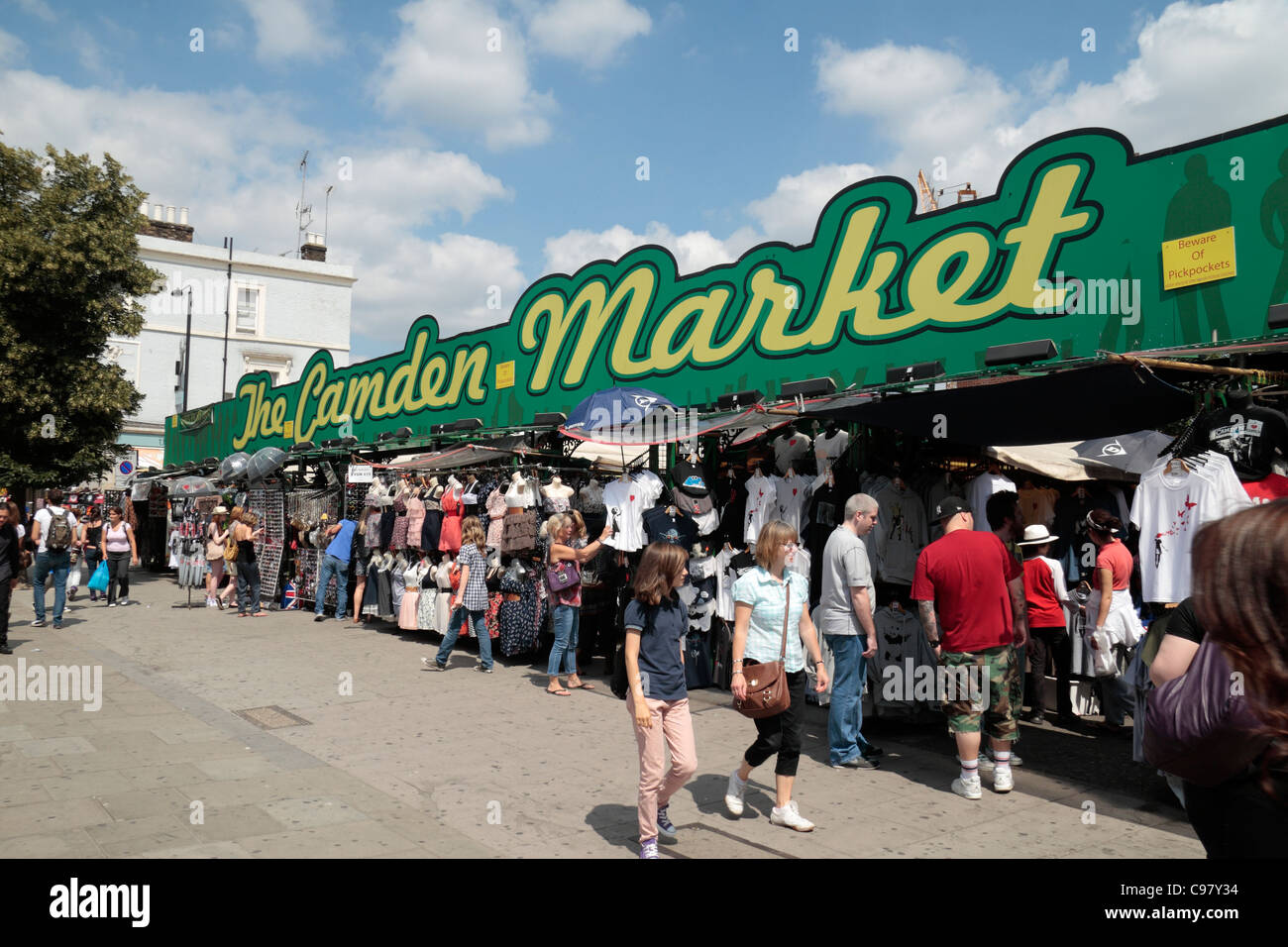 The Camden Market sign, Camden High Road, Camden Town, London, UK Stock Photo