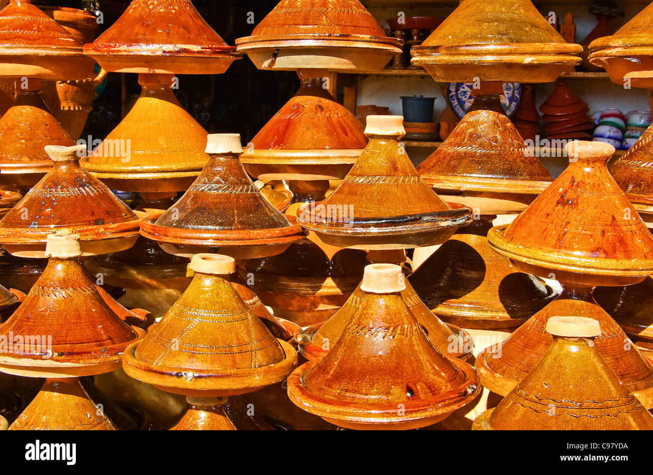 Moroccan ceramic cookware / tajines at the market Stock Photo