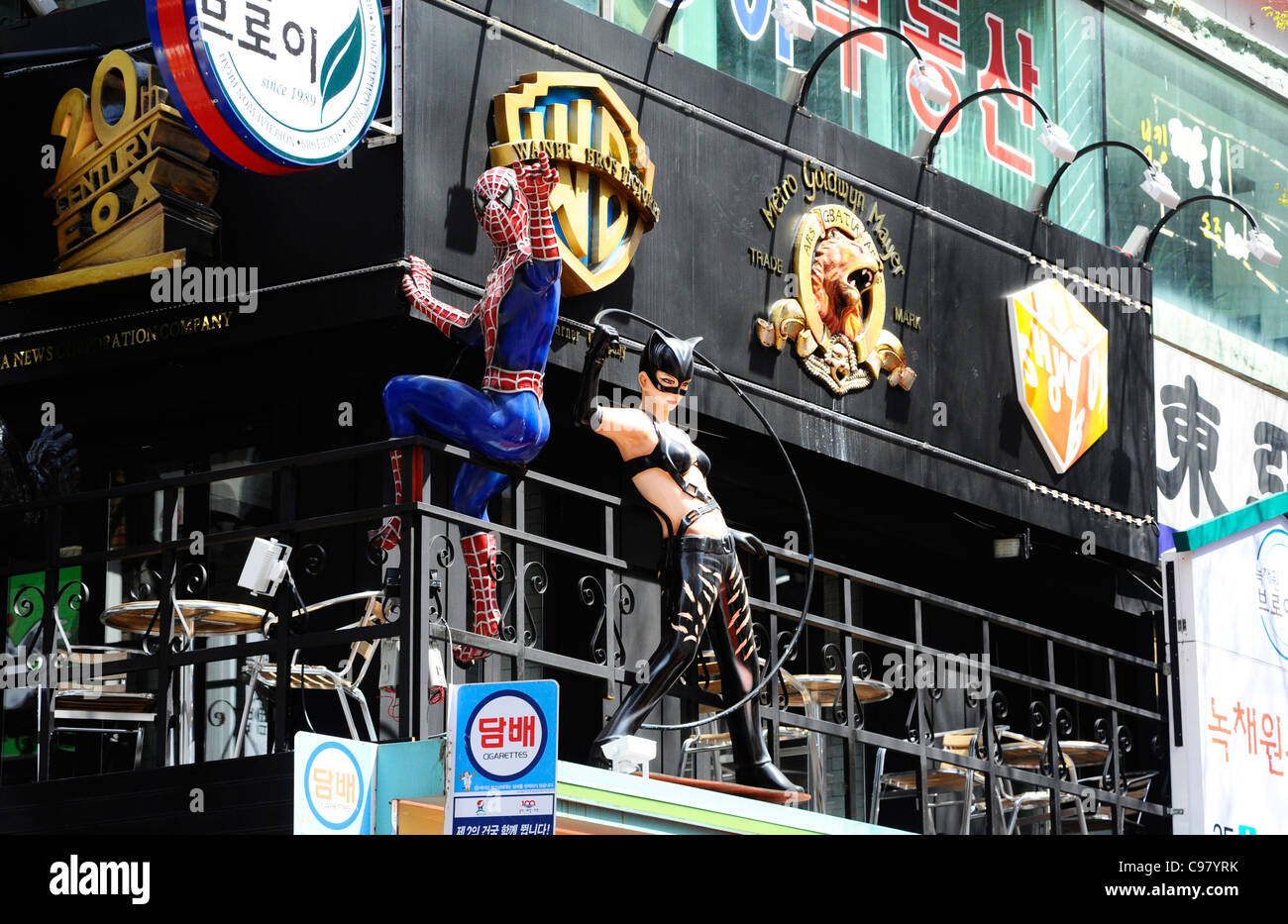 Spiderman and Catwoman in Busan, South Korea. Stock Photo