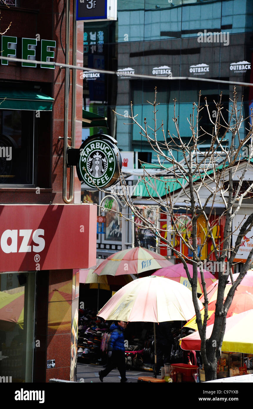 Starbucks Coffee sign in Busan, South Korea. Stock Photo