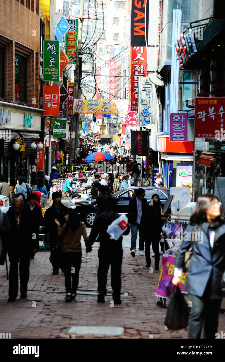 A busy street scene in Busan, South Korea. Stock Photo