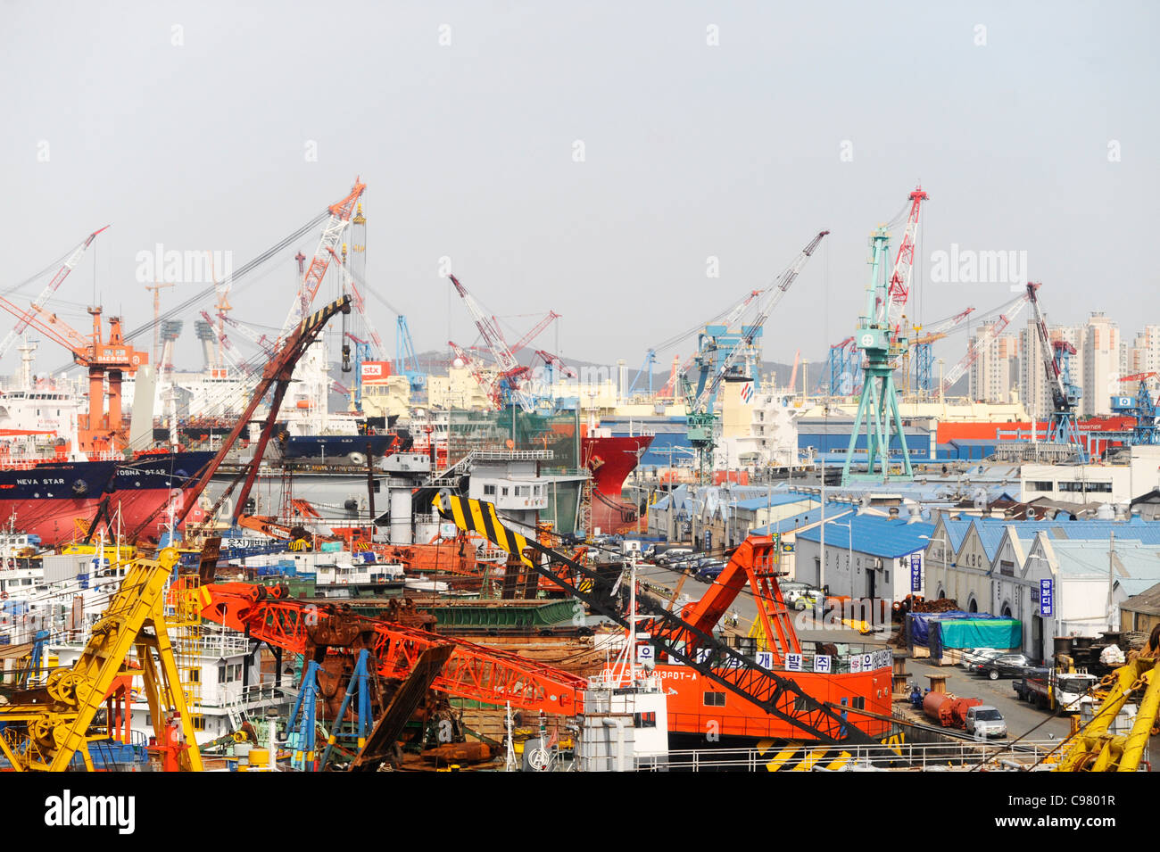 The shipbuilding yard at Busan, South Korea. Stock Photo