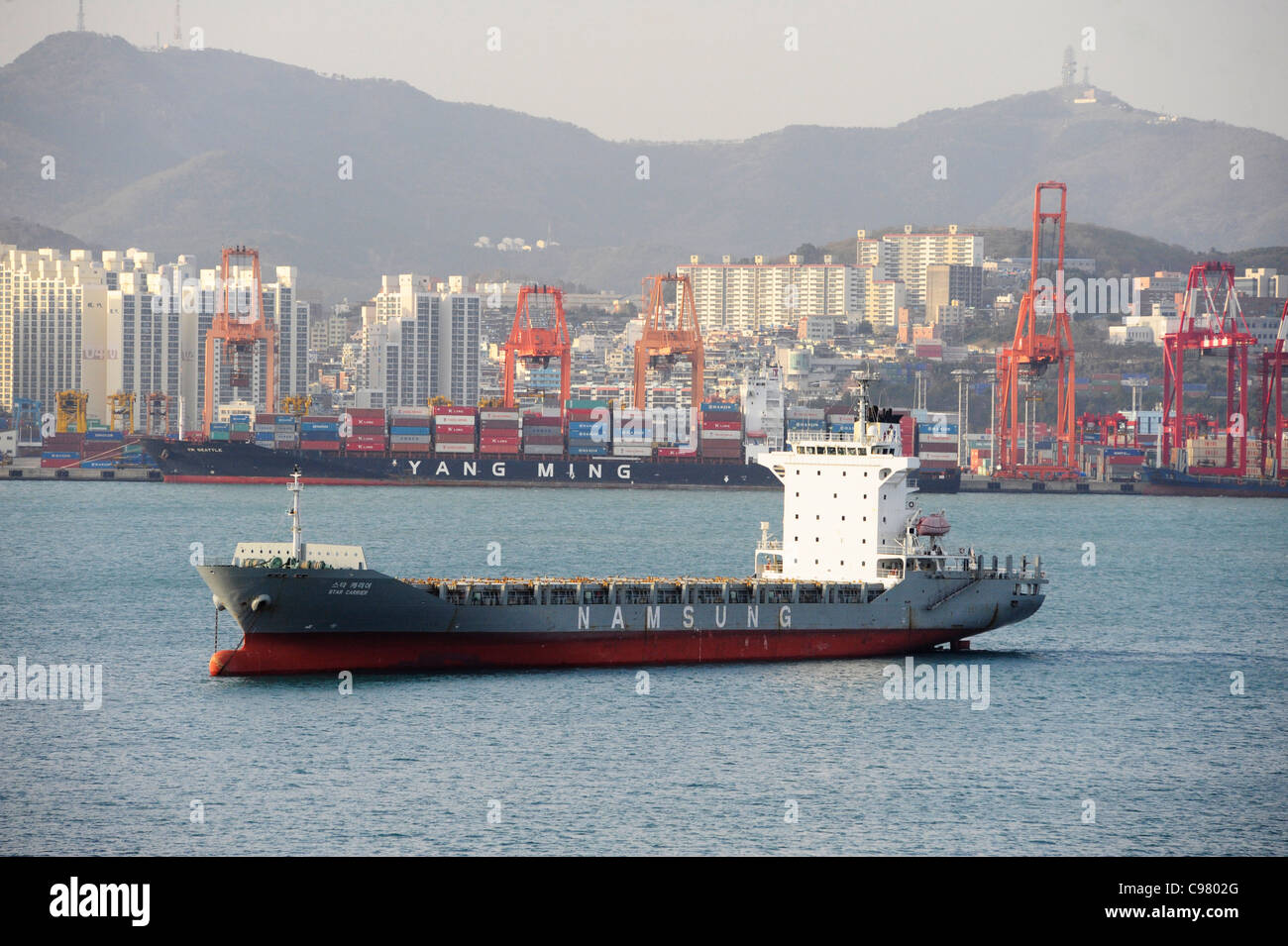The Star Carrier freight ship at Busan, South Korea. Stock Photo