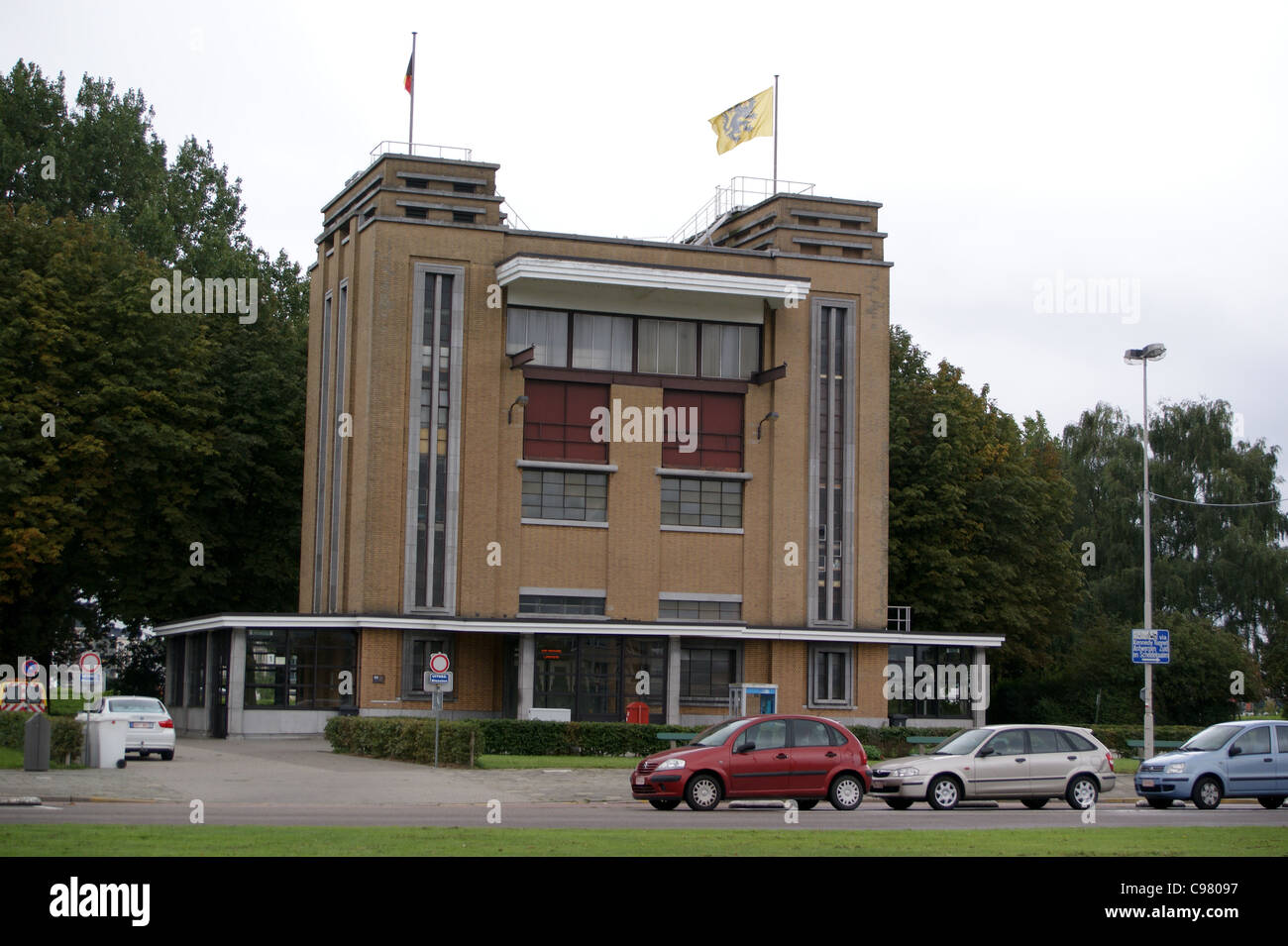 Lift shaft of the St. Anna pedestrian Tunnel under the River Schelde, Antwerp, Belgium Stock Photo