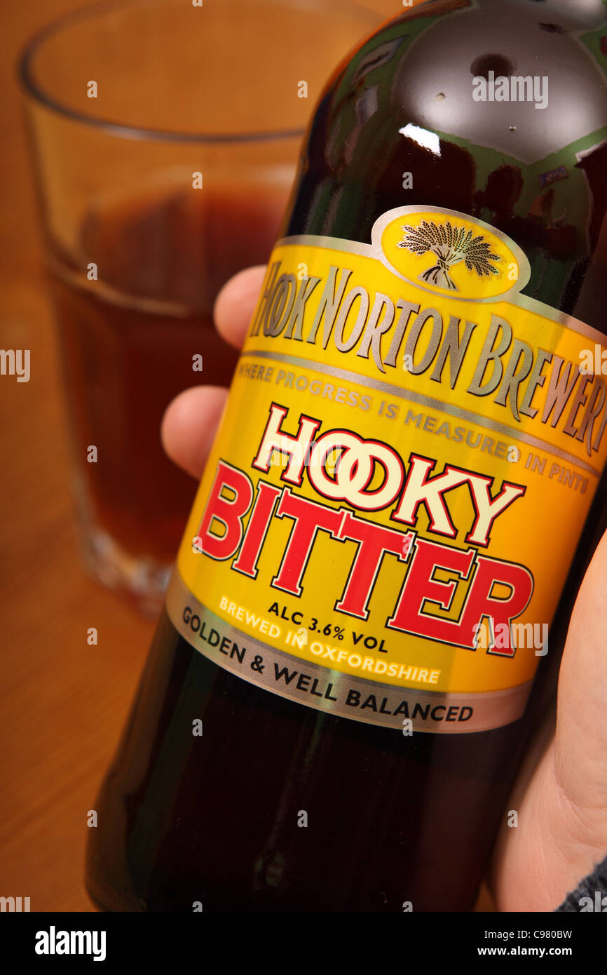 Hooky Bitter beer bottle label brewed by Hook Norton Brewery Stock Photo