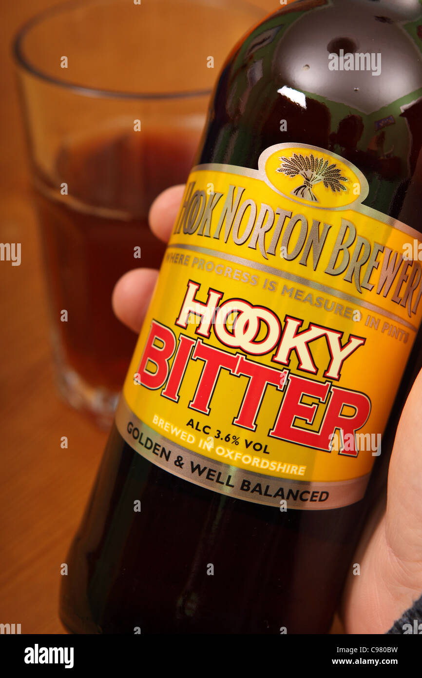 Hooky Bitter beer bottle label brewed by Hook Norton Brewery Stock