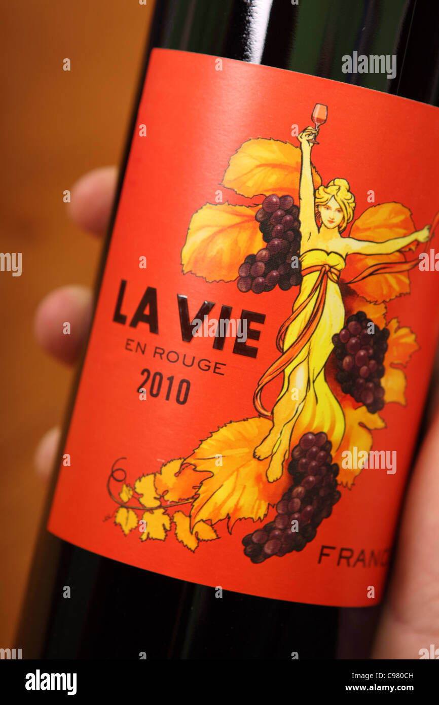 La Vie En Rouge French red wine blended from a mix of Syrah Merlot Carignan and Grenache Noir grapes Stock Photo