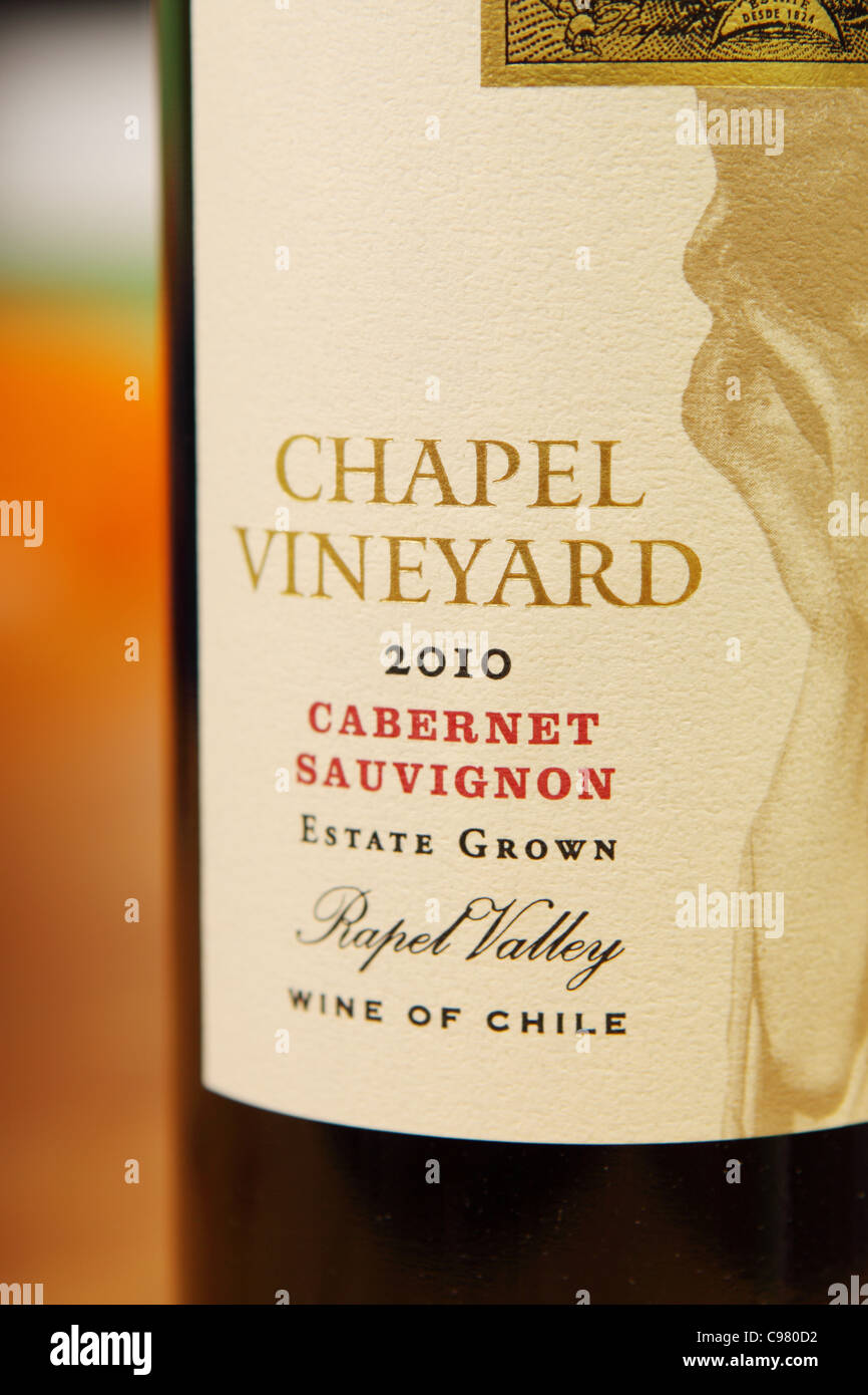 Chapel Vineyard Cabernet Sauvignon red wine from the Rapel Valley region of Chile Stock Photo