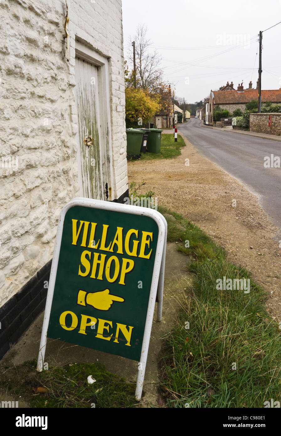 Sign for the village shop in Brancaster on the North Norfolk coast. Stock Photo