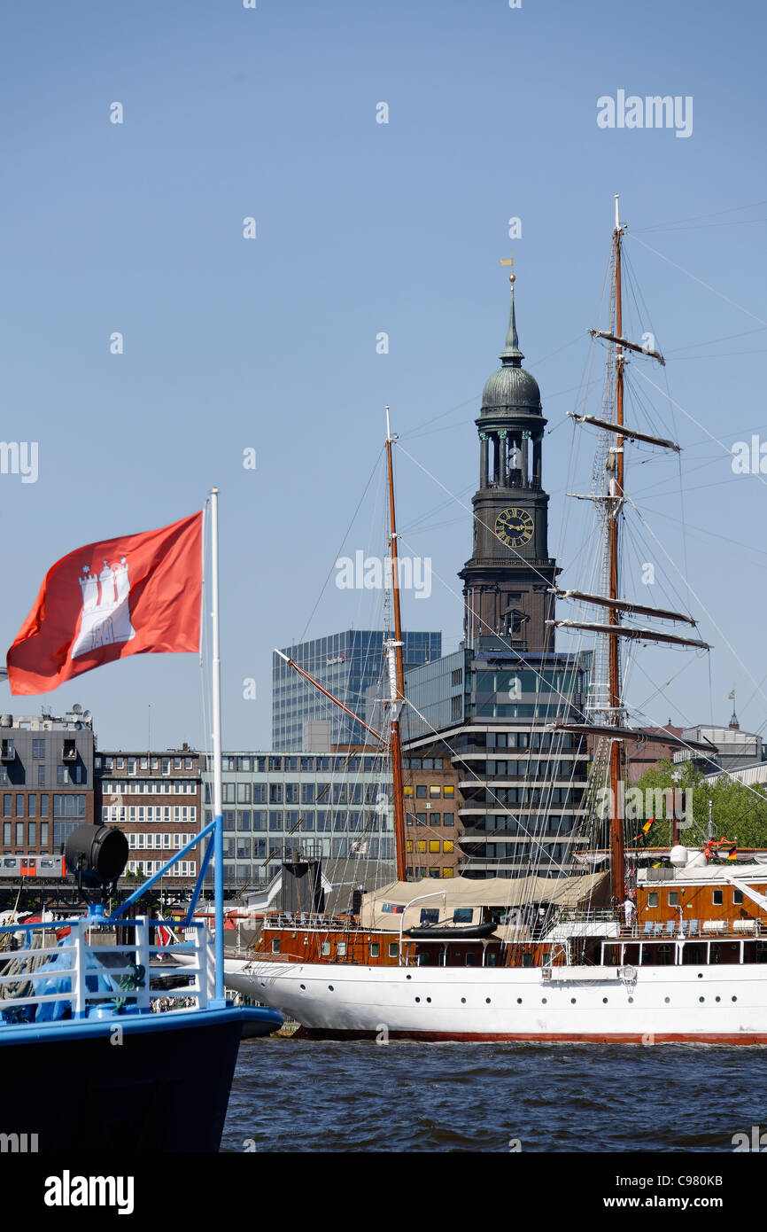 Luxury yacht SEA CLOUD II, lifestyle and maritime flair in the city and yacht port Hamburg Stock Photo