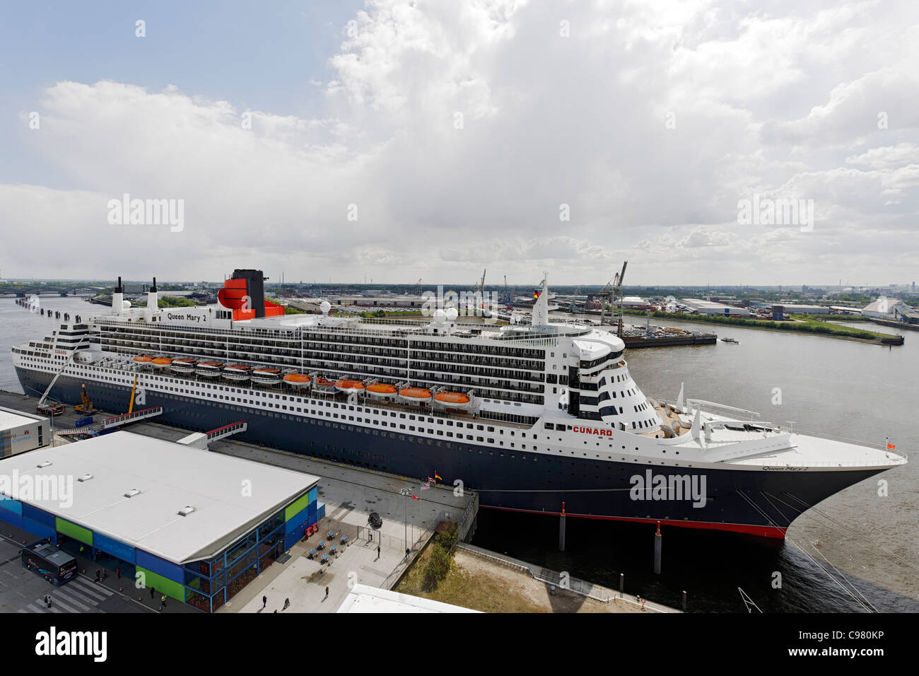 Passenger Ship Queen Mary 2 in the harbor, Grasbrook Terminal, Hamburg, Germany, Europe Stock Photo