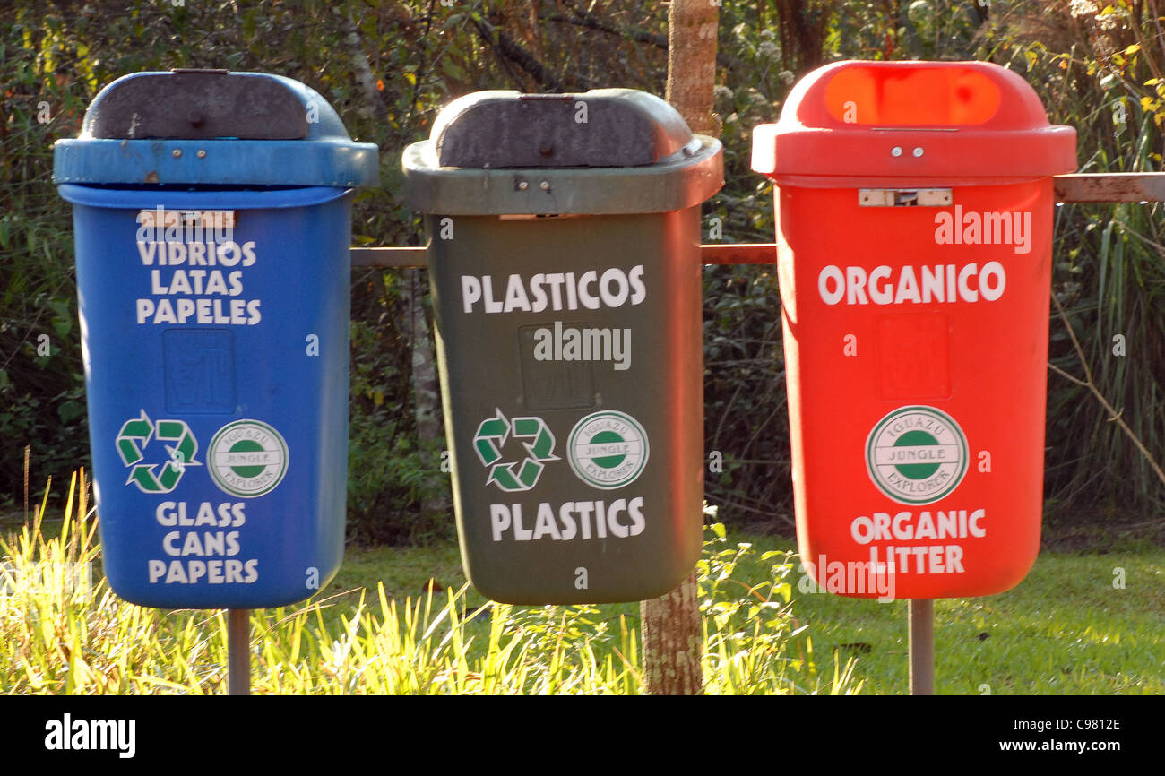 RECYCLING IBINS AT THE IGUAZU  FALLS , ARGENTINA Stock Photo