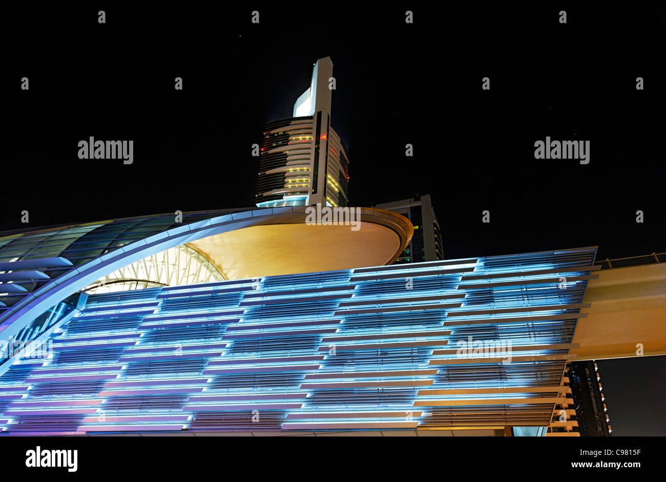 METRO station of the RTA, night shot, Downtown Dubai, Dubai, United ...