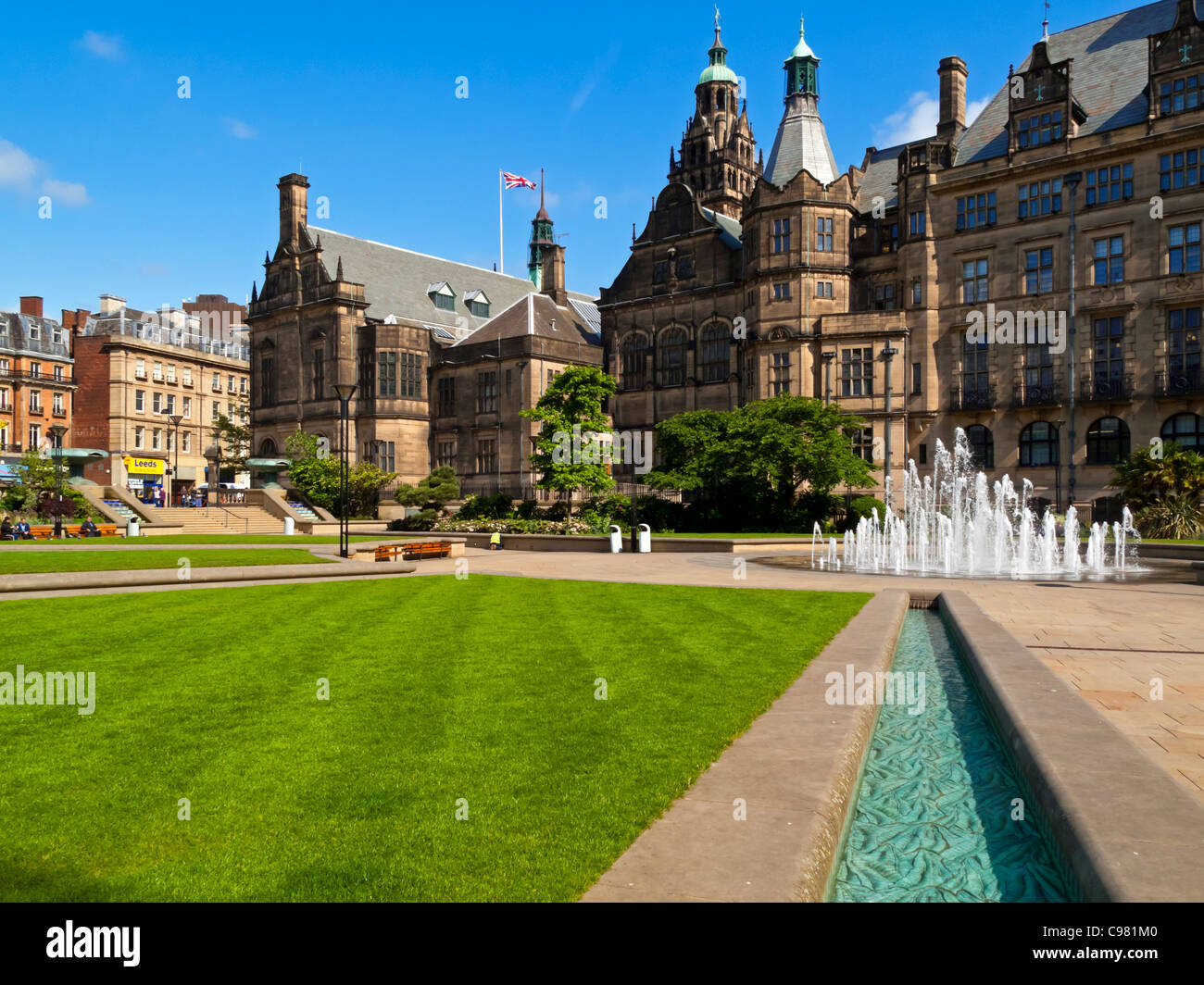 Water feature and fountain in Sheffield Peace Gardens in Sheffield City