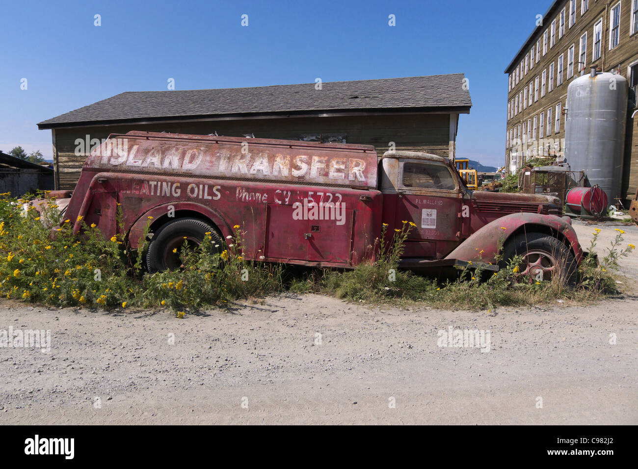Vintage heating oil delivery truck at Lovric's shipyard Anacortes WA