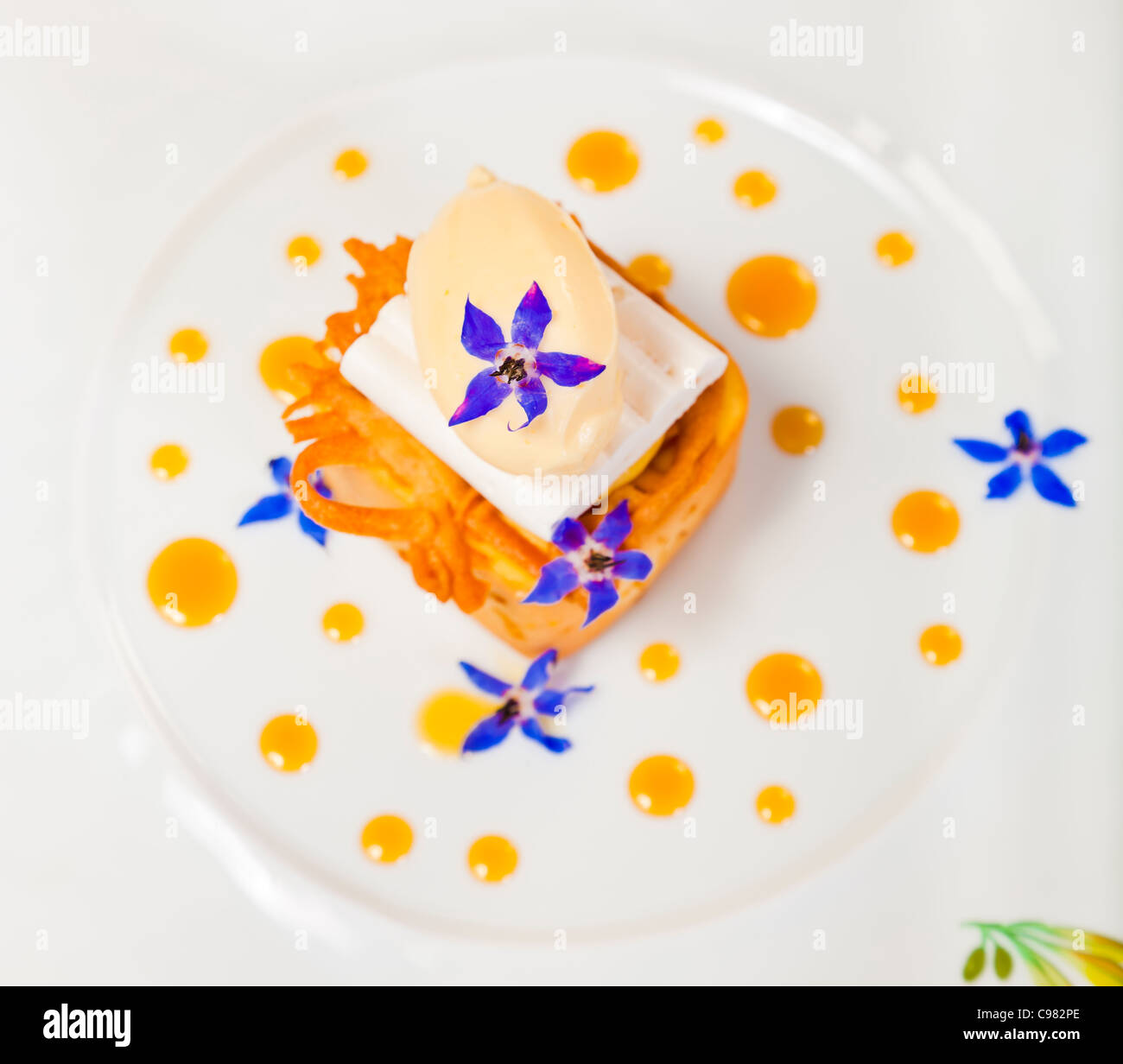 Details of a new version of a lemon tart., CHATEAU SAINT-MARTIN & SPA - 2490 Avenue des Templiers - BP 102 - 06142 VENCE CEDEX Stock Photo