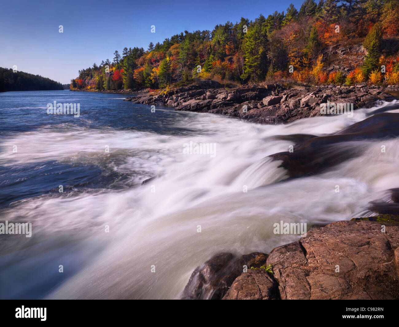 Recollet Falls of the French River. Fall nature scenic. Ontario, Canada. Stock Photo