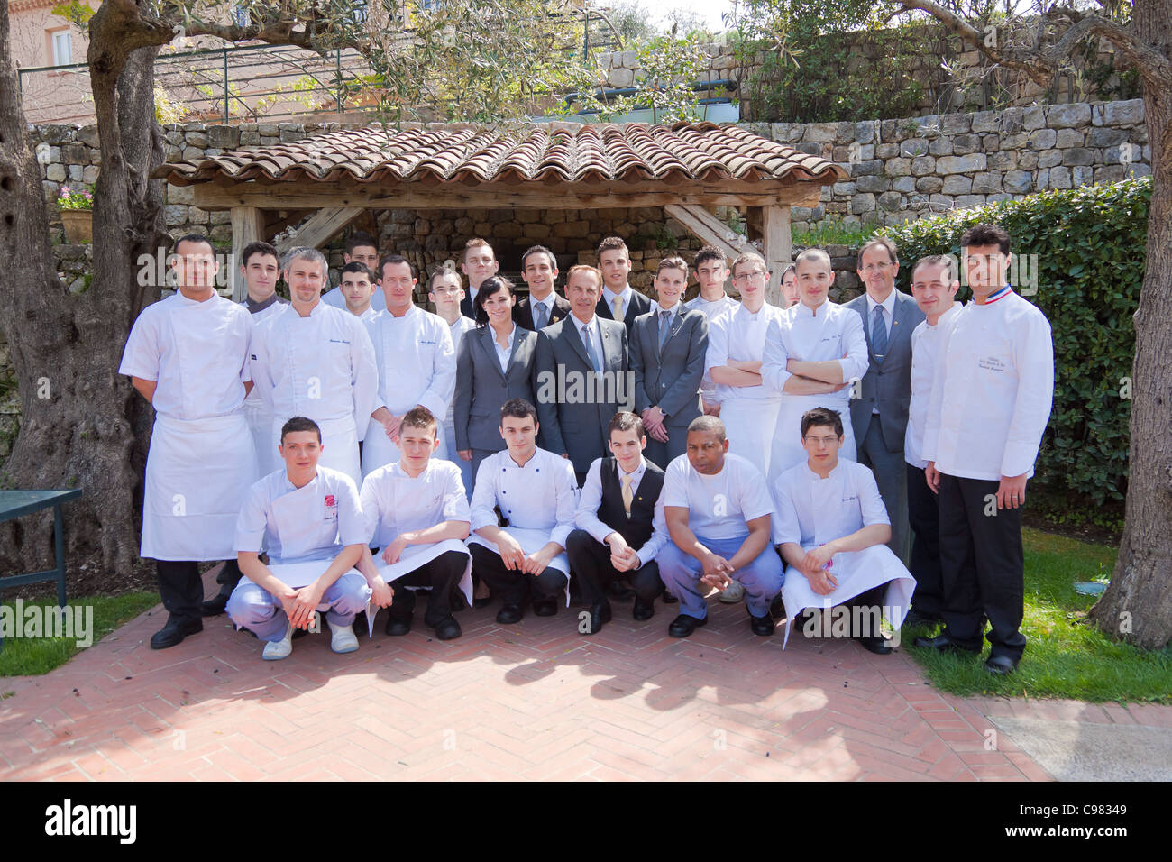 The Chef and all the brigade system of the 'Saint Martin' restaurant., CHATEAU SAINT-MARTIN & SPA - 2490 Avenue des Templiers - Stock Photo