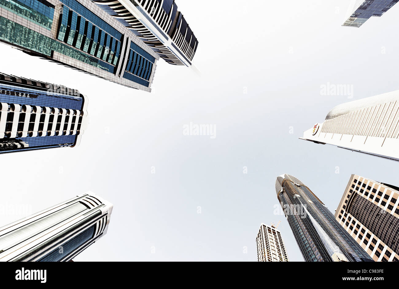 Towers, skyscrapers, hotels, modern architecture, Sheikh Zayed Road, Financial District, Dubai, United Arab Emirates Stock Photo