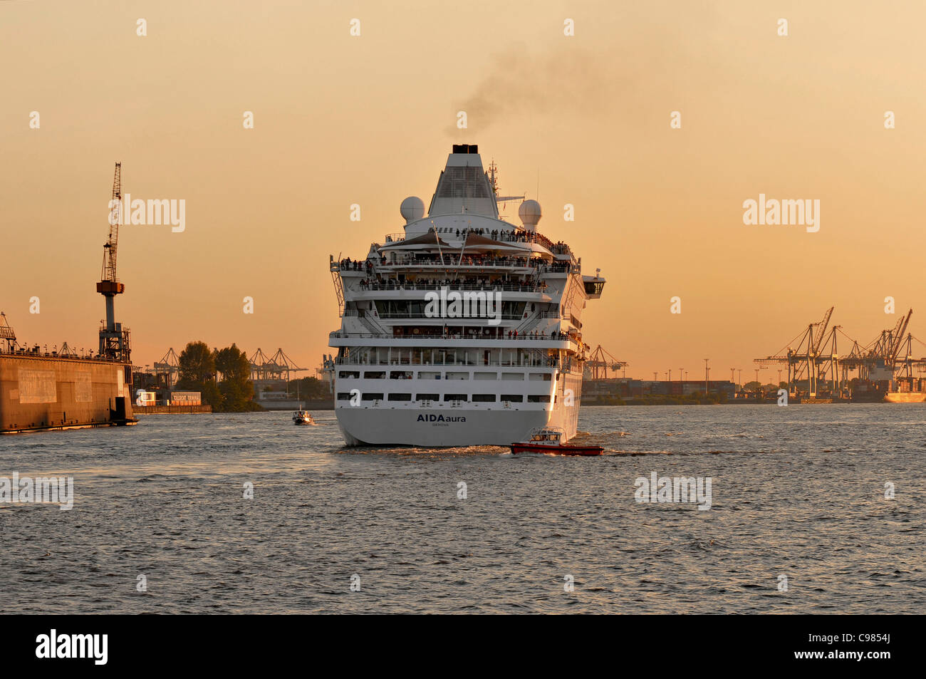 Cruise ships Aida Aura departing, Port Birthday Celebrations, Port, Hamburg, Germany, Europe Stock Photo