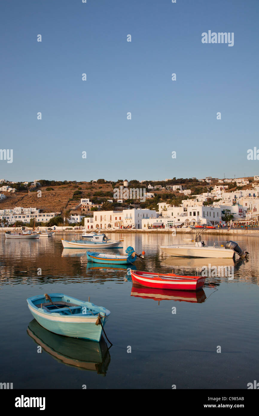 Boats in Mykonos Harbor, Greece Stock Photo