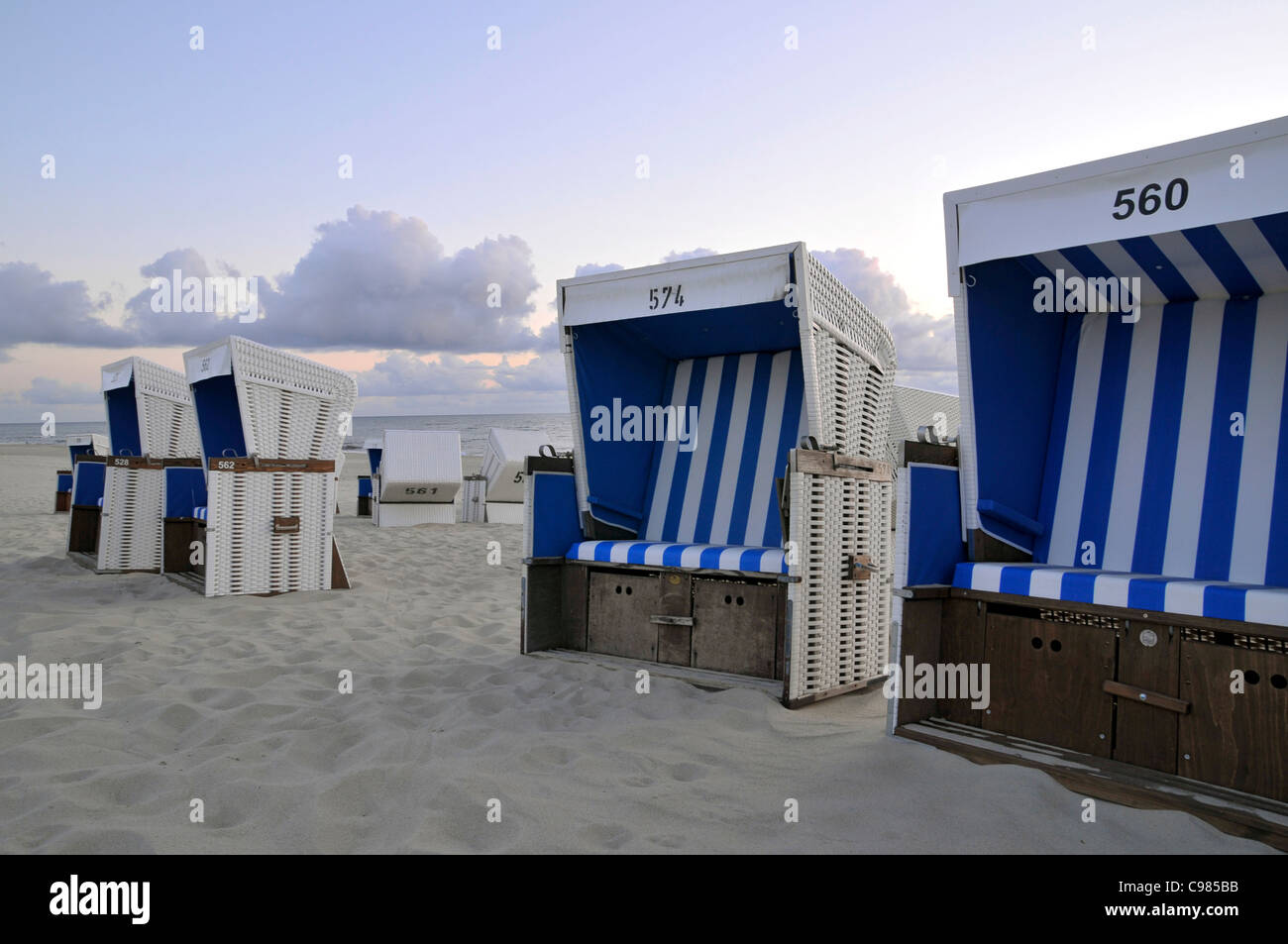 Beach chairs, Westerland, Sylt, North Frisian Islands, Schleswig Holstein, Germany, Europe Stock Photo