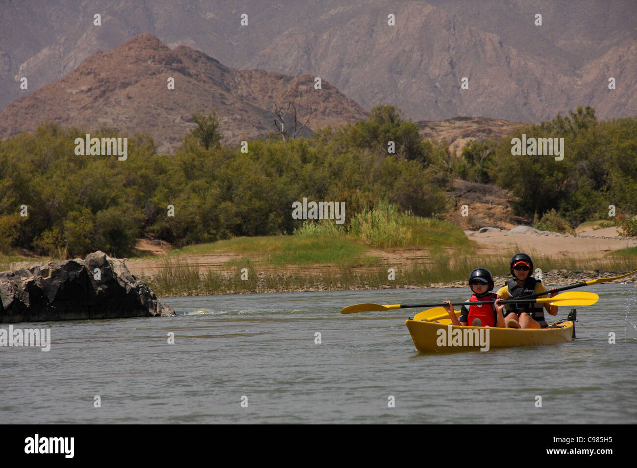 Kayakers on the Orange river Stock Photo