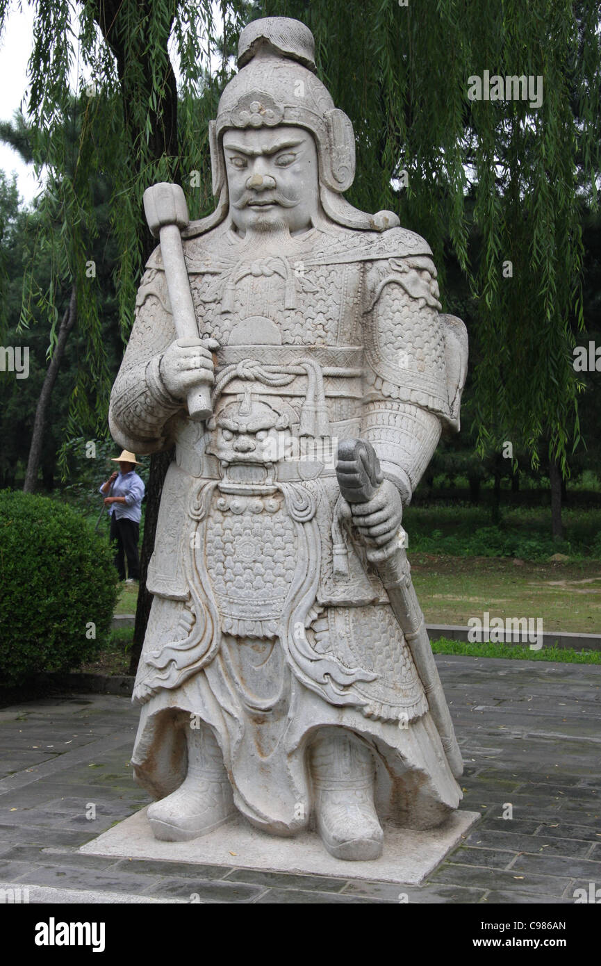 Statue of a warrior at the General Sacred Way of the Ming Tombs near Beijing Stock Photo