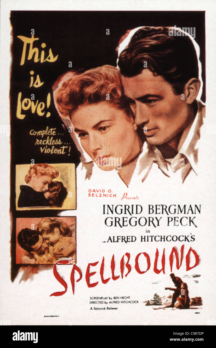 Spellbound Year: 1945  USA Ingrid Bergman; Gregory Peck  Director: Alfred Hitchcock Movie poster (USA) Stock Photo