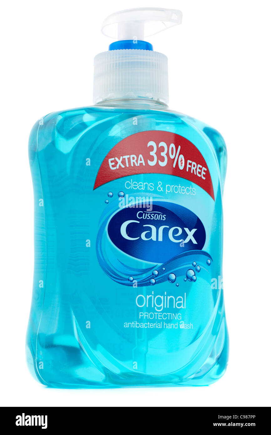 33 % percent free on a bottle of Cussons Carex antibacterial hand wash Stock Photo
