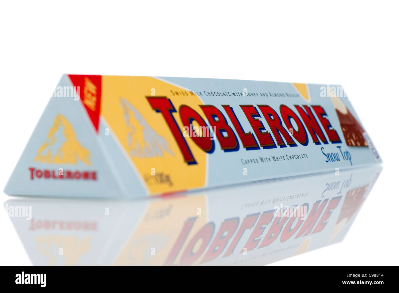 Toblerone snow top milk chocolate capped with white chocolate Stock Photo