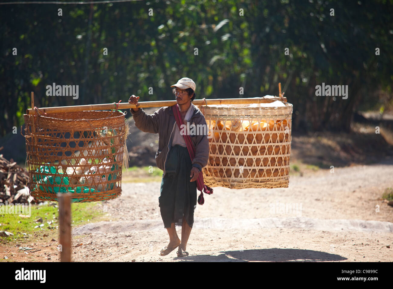men go up to road in Shan province,Myanmar Stock Photo